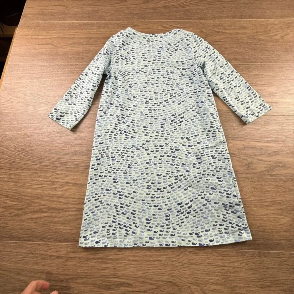 Vineyard Vines Girls Whale Print Aqua Shift Dress 3/4 Sleeve Preppy Spring Sz M